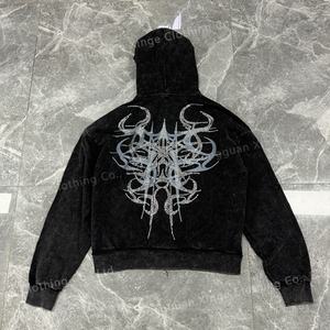 Sudadera con capucha personalizada con cremallera, de 500 g/m², efecto desgastado por el sol, oversize, corta, con lavado ácido y pedrería para hombre - Product Image 4