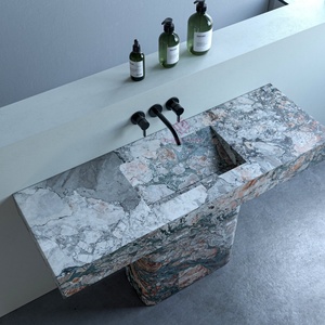 Verde biologico in marmo naturale piedistallo lavello bordo grezzo bacino scultoreo italiano artigianale centrotavola per il bagno - Product Image 3