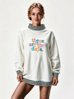 Sweat-shirt à col montant pour femme, longueur allongée, logo brodé personnalisé, sweat-shirt tricoté pour femme