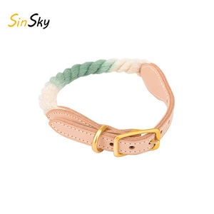 SinSky Macaron Arco Iris Gradiente Color Algodón Cuero Cuerda Hebilla de metal Durable Ajustable Gato Perro <span class=keywords><strong>Collar</strong></span> y Correa Set - Product Image 1
