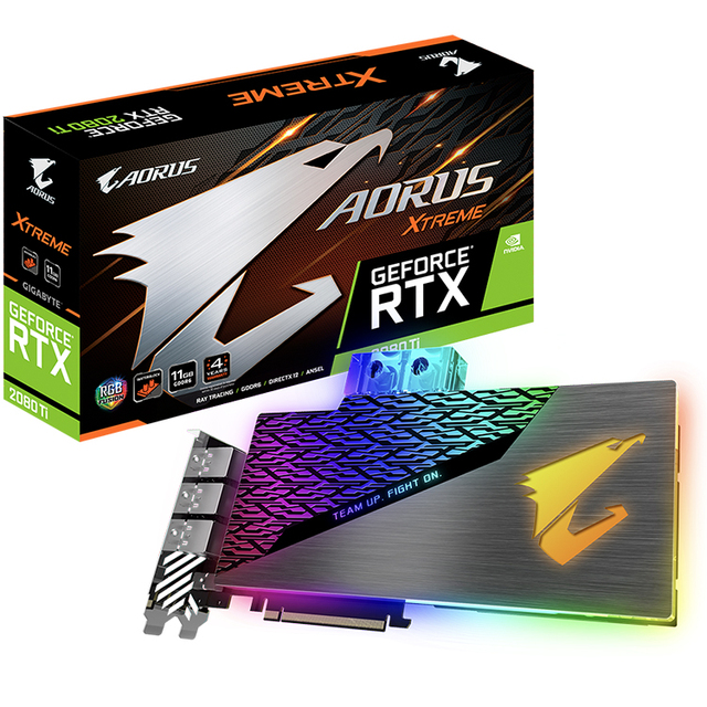 Used GIGABYTE AORUS GeForce RTX 2080 Ti XTREME WATERFORCE WB 11G with WATERFORCE Water Block Cooling System
