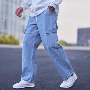 بيع بالجملة من المصنع لجينز رجالي جديد بخصر مطاطي على الطراز الأوروبي والأمريكي مع جيوب جانبية وساق مستقيمة - Product Image 5