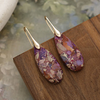 Boucles d'oreilles pendantes en jaspe impérial naturel, forme goutte, avec crochet en argent, pierres multicolores, bijoux bohèmes pour femmes, vente en gros