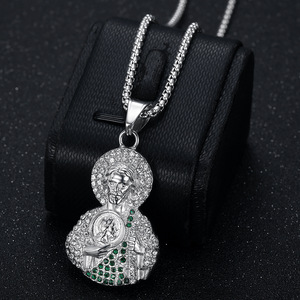 Collier pendentif de luxe pour homme, en acier inoxydable, plaqué or, style hip-hop, avec cristaux et zircon, motif religieux chrétien Saint Jude, idéal pour un cadeau - Product Image 5
