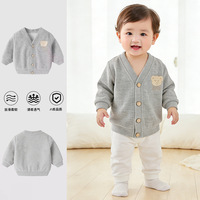 Cardigan en coton à col en V et simple boutonnage pour bébés garçons et filles, adorable haut tricoté chic pour le printemps et l'automne