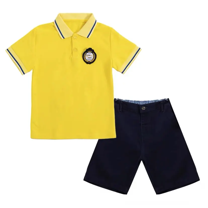 교복 보육 학교 아이 소년 소녀 블루 폴로 도매 사용자 정의 패턴 100% 코튼 T 셔츠