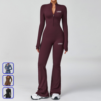 Combinaison de sport respirante à manches longues imprimée pour femme, ensemble 2 pièces en Spandex/Nylon, tenue de fitness, combinaison de yoga, taille élastique à l'avant