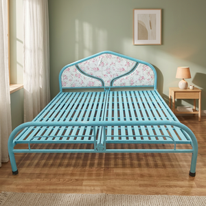 Cadre de lit simple moderne en fer 1,6 m x 2 m, durable, portable, avec tubes extensibles, revêtement poudré bleu, hauteur 30 cm, Ging St I Thnh - Product Image 3