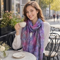 Foulard en gaze imprimé floral pour femme Bali, motif rose vintage, léger, automne/hiver, 180x70cm, accessoire décontracté pour chemise, voile transparent pour le cou