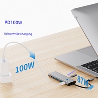 Hub USB-C vers Type-C avec 9 ports (USB3.0*1 USB2.0*2 DC HD4K 60Hz S-D/TF PD100W Audio OTP) en alliage d'aluminium pour ordinateur portable