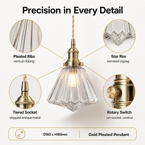 Lampada <span class=keywords><strong>a</strong></span> <span class=keywords><strong>Sospensione</strong></span> in Vetro Scanalato <span class=keywords><strong>a</strong></span> Cono con Finitura Rame, Stile Industriale <span class=keywords><strong>Vintage</strong></span>, Attacco E27, per Isola Cucina, Sala da Pranzo, Caffè, Ristorante, Hotel, Arredamento - Product Image 5
