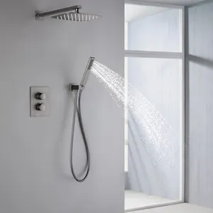 2 way inwall hidden concealed brass shower system rainfall set for bathroom bath shower column gun metal gray embedded box