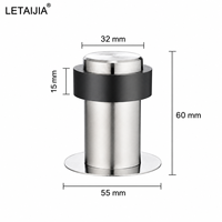 Tope de puerta de acero inoxidable 304 con tapa metálica elevada, anillo de goma, base reforzada, acabado cepillado, herraje protector duradero