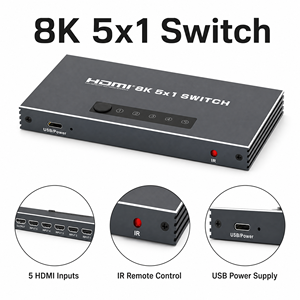 Splitter Video 5-in-1 5x1 per 2.0 4Kx2K con Scatola Metallica, per Business e Piacere, Grigio, con Stampo Personalizzato OEM/ODM - Product Image 2