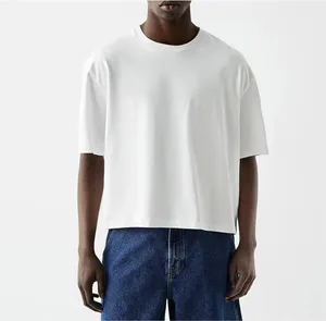 Boxy Fit 100 % Baumwolle zugeschnittenes T-Shirt individuelles Logo gerippt O-Ausschnitt hängende Schultern Übergröße schwergewicht T-Shirt für Herren