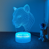 Veilleuse holographique 3D Affichage acrylique LED multicolore Animal Lion pour chambre de garçon