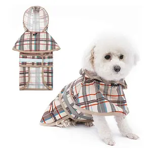 Dog Raincoat with Hooded Poncho Plaid Pet Rain Coat Waterproof Puppy Rain Jacket Lightweight Rain Wear Clothes for Dogs Cats