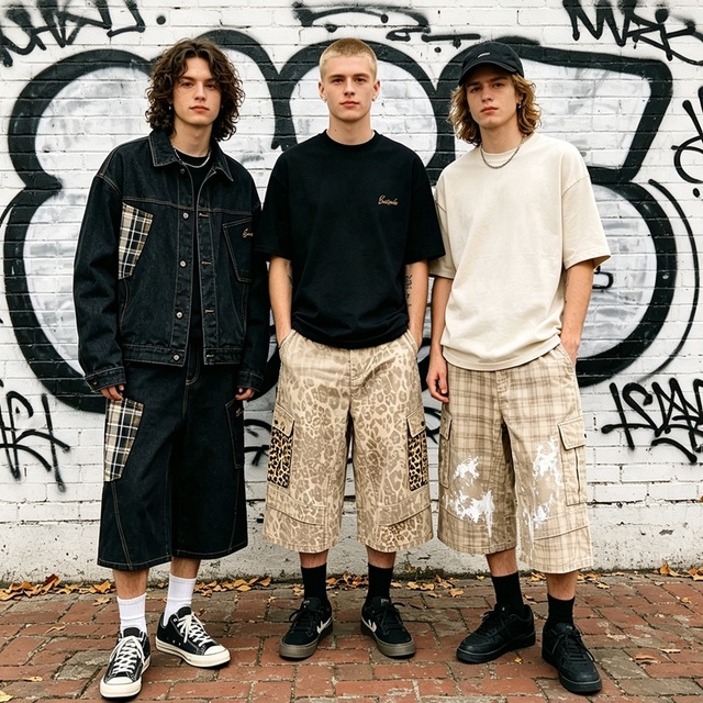 Rainbow Spray High Quality Streetwear Manufacturer Mens Straight-leg Capri Shorts Street Loose Plaid Mid-length Shorts for Men