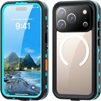 Étui de téléphone transparent étanche en TPU+PC pour 17 Pro avec support magnétique intégré, protection d'écran intégrée, protection 360° antichoc