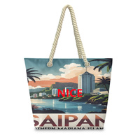 Sac fourre-tout personnalisé en corde de chanvre imprimée Saipan, sac à main réutilisable en polyester pour les courses quotidiennes, les trajets sur le campus et les sorties à la plage