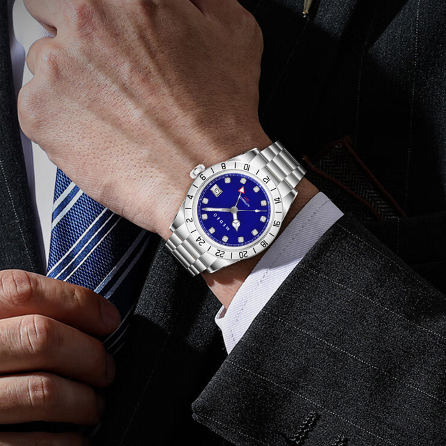 Luxury Fashion GMT Dual Time Zone Watch Sapphire Crystal Glass Stainless Steel Band Mechanical Movement 10ATM Mechanical watch