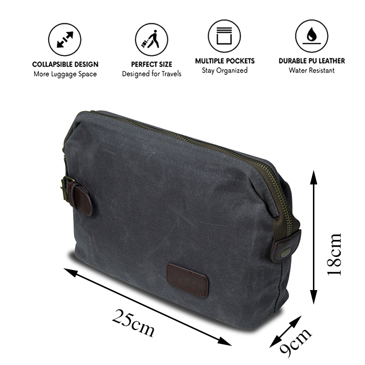 Estuche de kit dopp de afeitar impermeable de cuero de lona personalizado, neceser de viaje para hombre