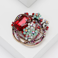 Bros Pin Batu Rhinestone Vintage Model Cincin Terpuntir, Aksen Batu Persegi Gaya Barok, Hiasan Bunga, Unisex, untuk Pesta Pernikahan, Bros Kerah, Ornamen Gaun