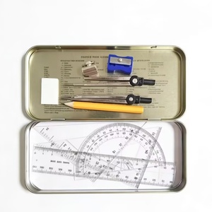 Ensemble de traçage et de division géométrique en gros pour étudiants, 9 pièces, avec boîte métallique, pour le dessin mathématique - Product Image 3