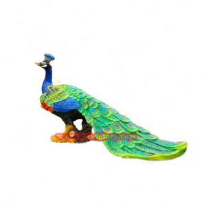 Jardín al aire libre Césped Escena nocturna Estatuas Adornos Escultura de fibra de vidrio con luces LED Artesanía de resina de pavo real - Product Image 6