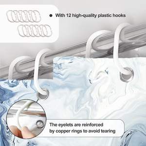 Juego de Cortinas de Ducha de Tela de Poliéster Impermeable con Diseño de Mármol Lavable de 72x72 Pulgadas, Personalizado por CF Factory, para Decoración de Baños, con Ganchos - Product Image 6