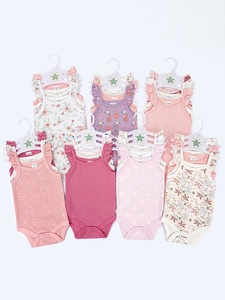 Completo Estivo 2025 per Neonata: Canottiera in Cotone, Tutina e Pagliaccetto con Stampa Cartoon Stile Europeo e Americano - 3 Pezzi - Product Image 2