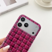 Nouvelle coque de téléphone double couche IMD motif cœur à carreaux pour iPhone 18 Pro Max 17 16 Pro 15 14 13, style coréen, protection premium