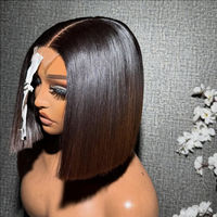 Wig Rambut Asli Bone Straight 2X6 Lace Short Bob, Vendor Cina, Kepadatan 210, HD Lace Frontal