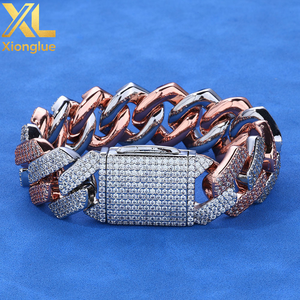 Men's Hip Hop Jewelry 25mm Wide Thick Heavy Bling CZ Iced Out 3 Rows Zircon Rhombus Prong Cuban Link Bracelet - Product Image 4