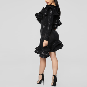 Custom Women 'S Ruffled คอ<span class=keywords><strong>กระโปรง</strong></span>แฟชั่นหนึ่งไหล่ชุดผู้หญิง - Product Image 4