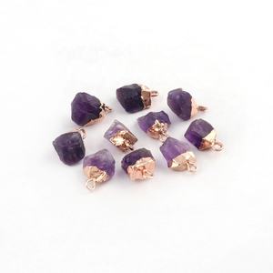 Natural <b>Amethyst</b> <b>Raw</b> Gemstone February Birthstone Rose Gold Electroplating Single Bail Connectors Jewelry Findings Components - Product Image 1