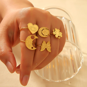Fashion <b>Rings</b> Heart <b>Moon</b> Star Gold Plated Women's Jewelry Gift Set TR4279 - Product Image 1
