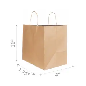 Aangepaste Logo Eco Recycle Sterke Kraft Paperbag Afhaalmaaltijden Gift Verpakking Winkelen Bloem Papieren Zakken Met Handvat