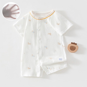 Baby Summer Short Sleeve Bodysuit Thin Cotton Unisex Romper With <b>Buttons</b> For Newborn Crawling <b>Suit</b> - Product Image 1