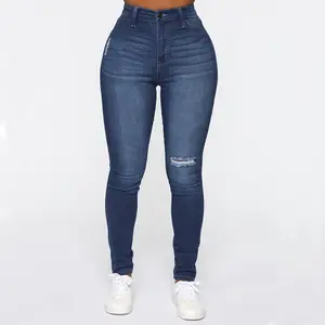 J & H Neuankömmlinge schick zerrissen ausgehöhlte Jeans hose elastische Leggings mit hoher Taille Jeans für den Großhandel