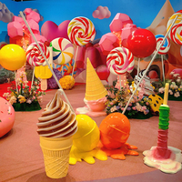 Grandes décorations de Noël en forme de bonbons, accessoires muraux en forme de crème glacée, statues de bonbons en fibre de verre, décorations