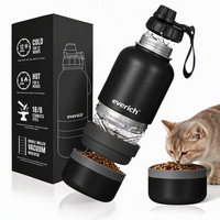 Bouteille d'eau isotherme en acier inoxydable 3-en-1 de 32 oz pour chien et chat avec compartiment alimentaire séparé