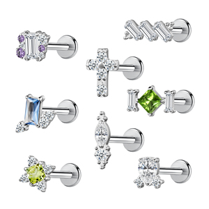 Orecchini da <span class=keywords><strong>Piercing</strong></span> all'Ingrosso con Estremità Filettate e Fondo Piatto, Gioielli per <span class=keywords><strong>Piercing</strong></span> al Corpo, Labret CZ, <span class=keywords><strong>Piercing</strong></span> per Labbra, Cartilagine dell'Orecchio, <span class=keywords><strong>Trago</strong></span>, Orecchini da <span class=keywords><strong>Piercing</strong></span> da <span class=keywords><strong>Donna</strong></span> - Product Image 2