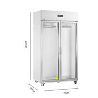 Unitech 1500L Congelador de exhibición de carne de acero inoxidable con enfriamiento directo, iluminación LED, 2 puertas, -15°C, refrigerante R22