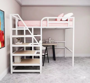 Letto a castello moderno salvaspazio con struttura in ferro, letto a soppalco per adulti (superiore/inferiore), con tavolo sospeso, ideale per famiglie piccole - Product Image 2