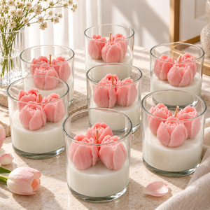 Candela in Cera di Soia Profumata alla Rosa LF Personalizzata in Vaso di Vetro Realistico, Bougies Aromatiche per Proprietari di Caffetterie, San Valentino, Diwali - Product Image 1