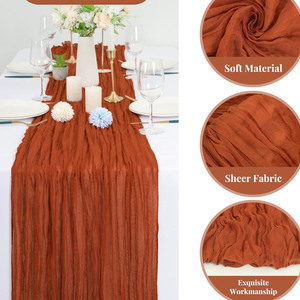 Chemin de table personnalisable en gaze de coton tissée à motif végétal imprimé, semi-transparent, réutilisable, 35x120 pouces, pour décoration de mariage - Product Image 2