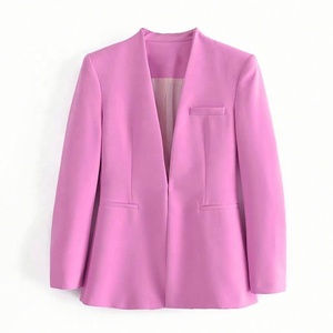 2025 Frühling und Sommer Neue Damen Casual Allround-Jacke Ohne Revers Langarm-Anzugjacke Mit Polsterung - Product Image 5