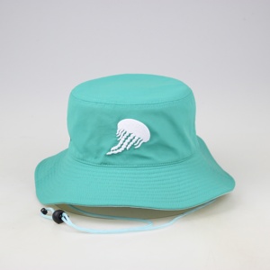 Marque privée brodée personnalisée Chapeau seau à large bord Protection solaire unie Casquette de pêcheur avec ficelle - Product Image 6