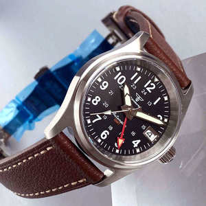 ساعة urbi GMT Tandorio 36 الرجعية <span class=keywords><strong>Pilot</strong></span> NH34A التلقائية 20ATM قرص أبيض أسود - Product Image 6